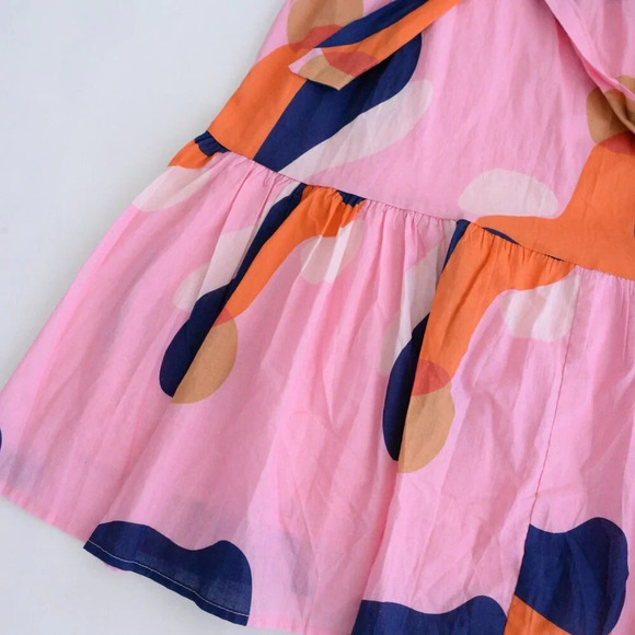 Ciebon Roma Pink & Navy Abstract Splash Apron Ruffle Cotton Midi Dress S - Picture 6 of 13